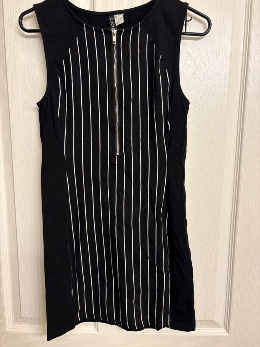 Divided Black and White Pinstripe Zip-Front Mini Dress